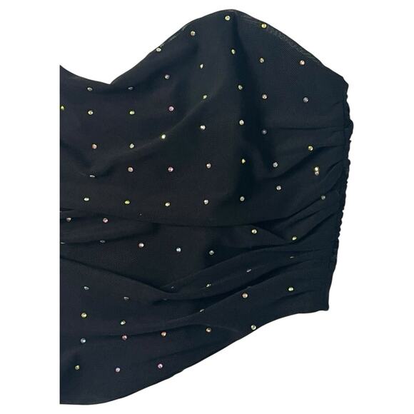Hello Molly Top Womens S Cropped Strapless Rhinestone Sweetheart Diva Black - Picture 11 of 13